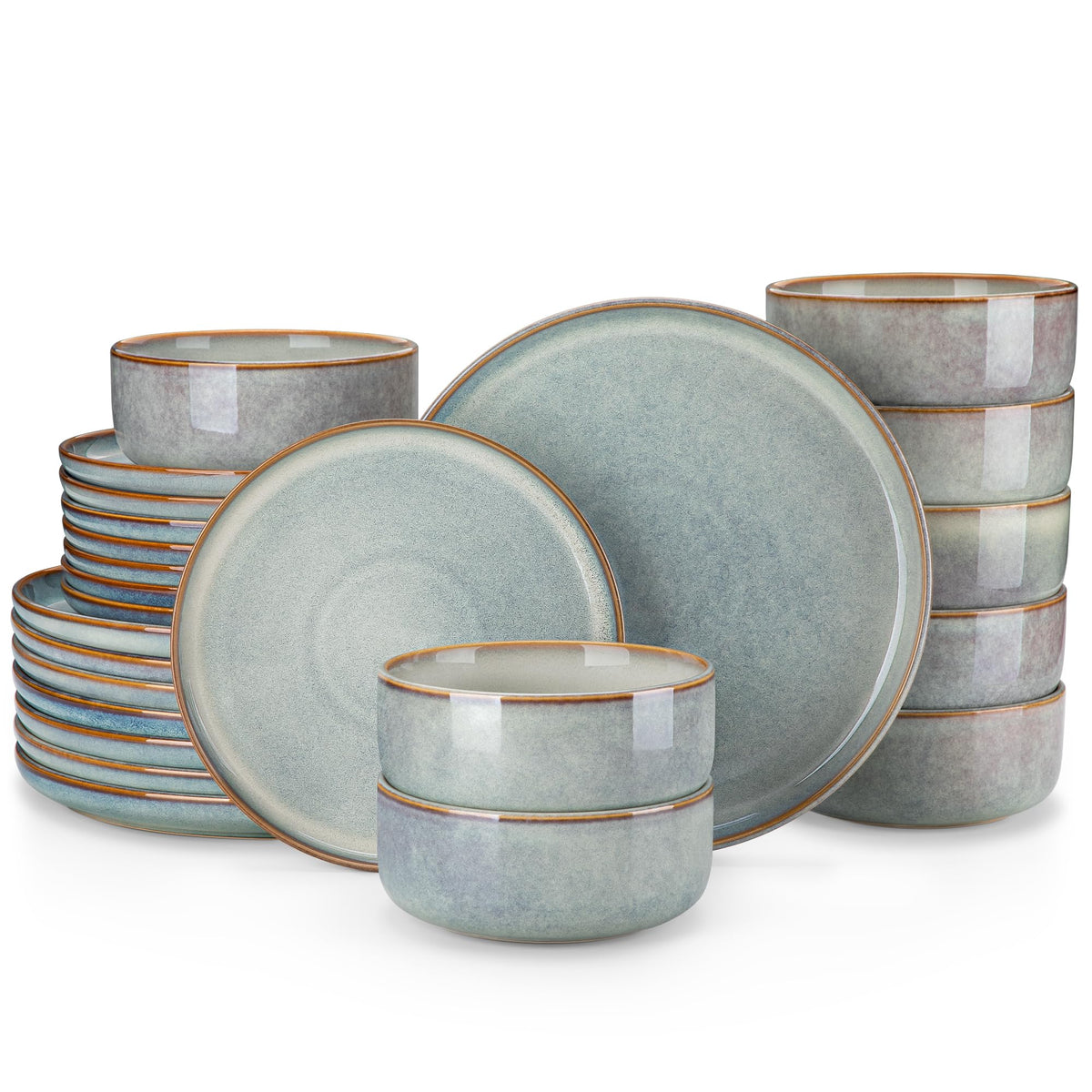 vancasso PLAYA Plates and Bowls Sets,12 Pieces Grey Dinnerware Sets for Kitchen,Reactive Glaze Dishes Set for 4,Dishwasher and Microwave Safe