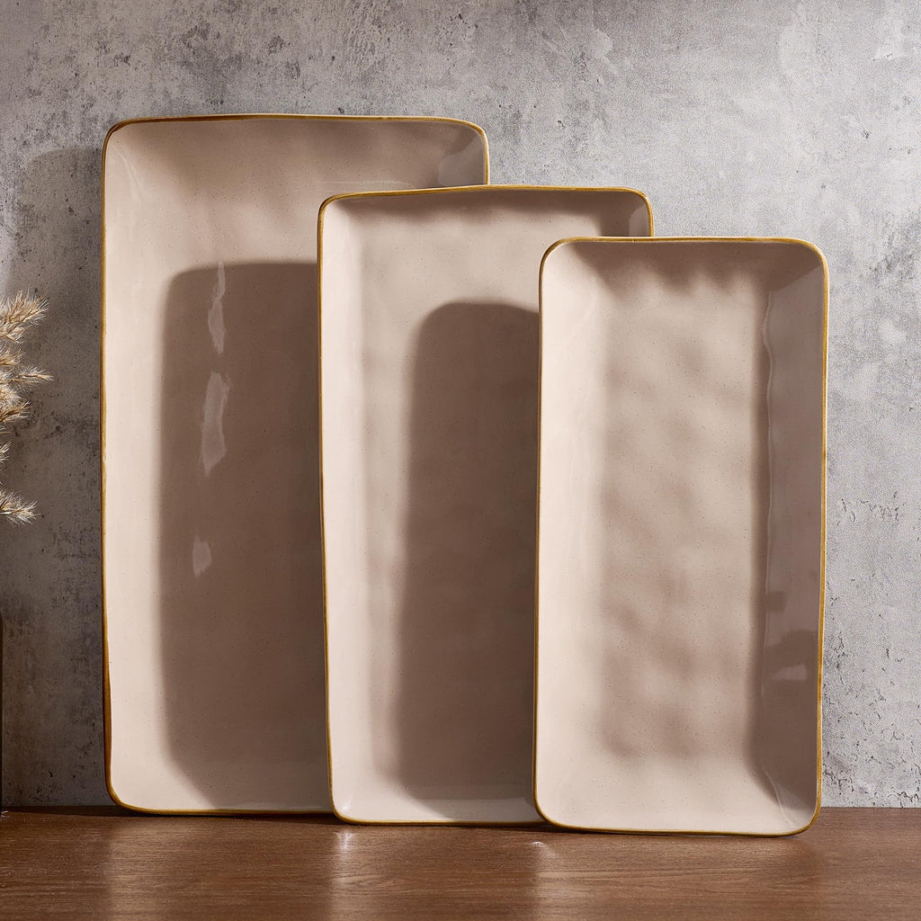 Famiware Serving Platters Set of 3 Sizes - Rectangular, Cappuccino White