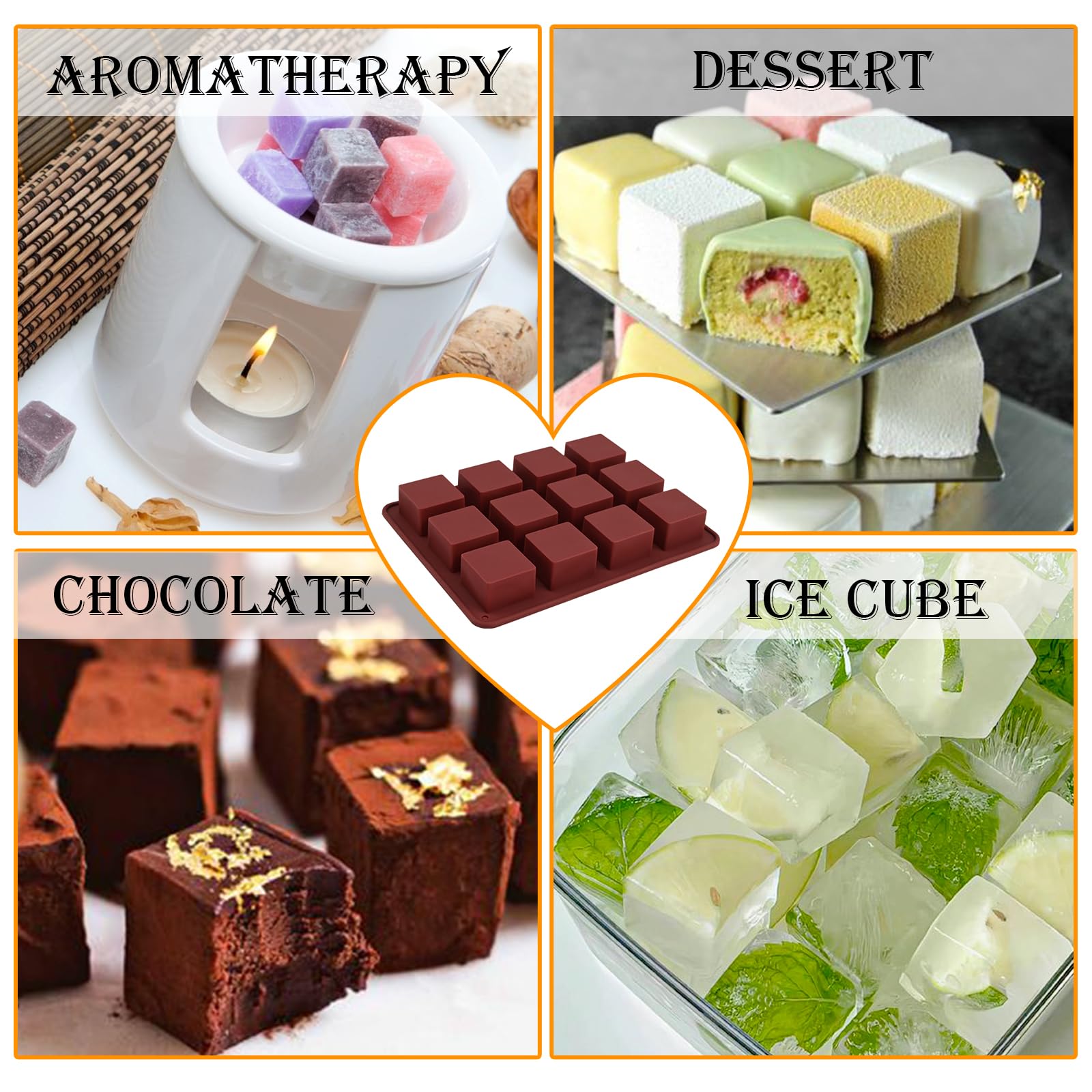 Wax Melts Molds Silicone, 3 Pcs 12-Cavities Square Silicone Mold for Scented Wax Melts, Chocolate Truffles, Candy, Jelly, Ice Cube Tray