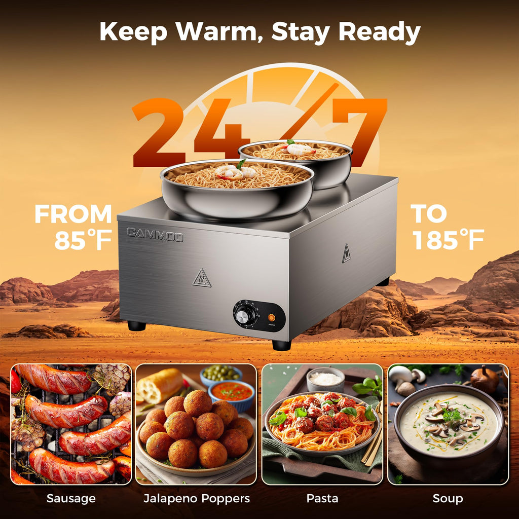 CAMMOO 2-in-1 Steam Table Food Warmer and Soup Warmer Commercial Portable