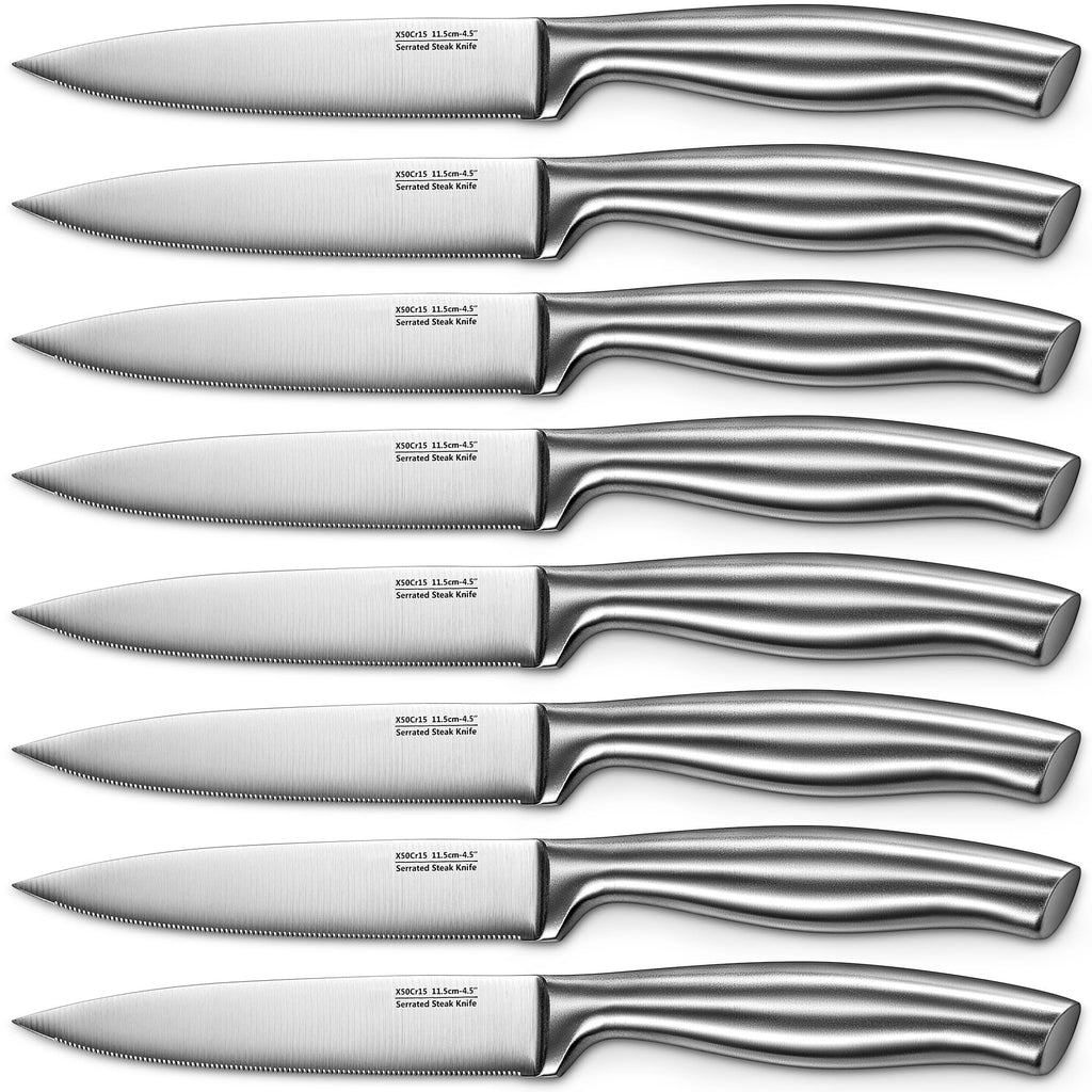 D.Perlla Steak Knives, Micro Serrated Steak Knife Set of 8, High Carbon Stainless Steel Steak Knives Set, Elegant Sharp Kitchen Steak Knife Set, Silver