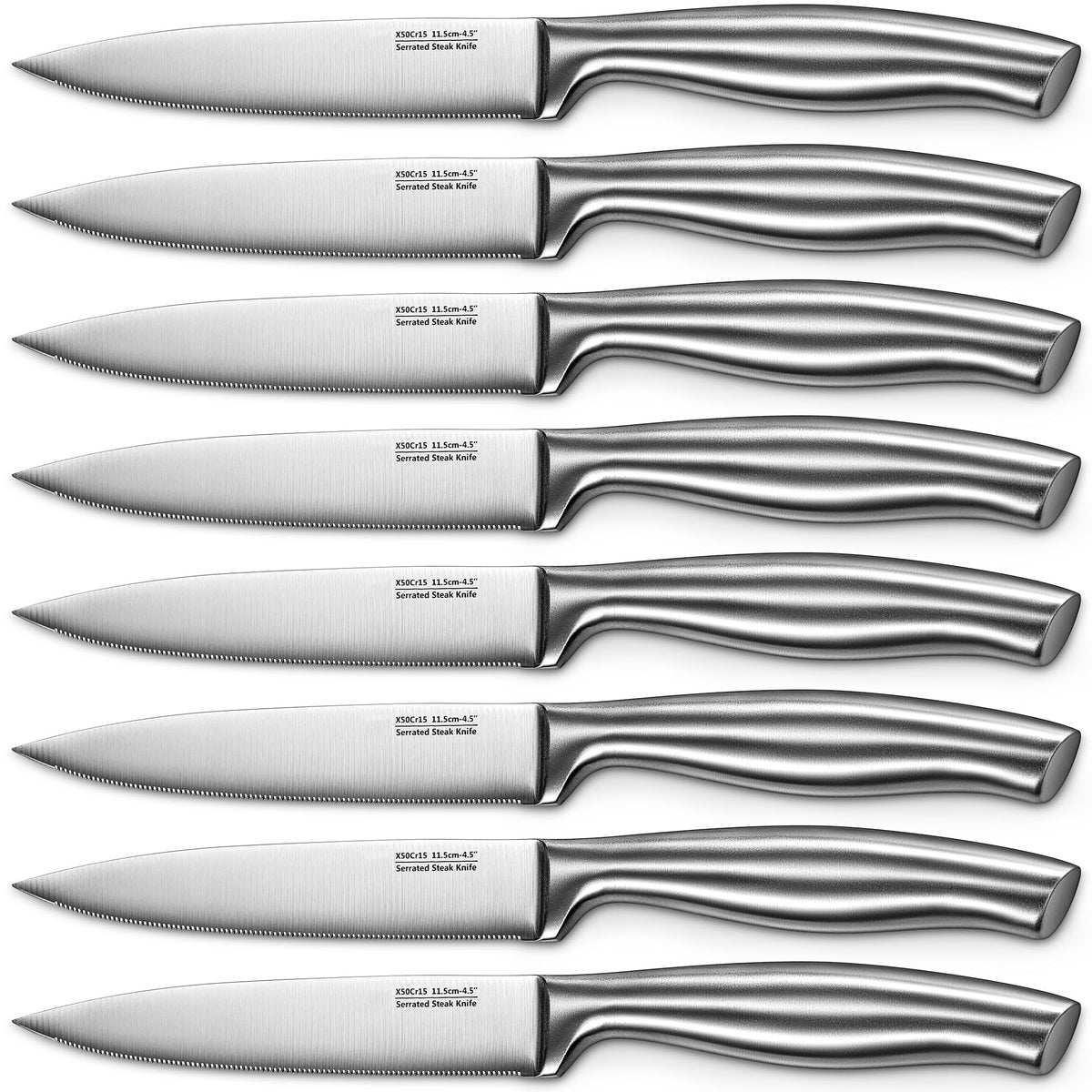 D.Perlla Steak Knives, Micro Serrated Steak Knife Set of 8, High Carbon Stainless Steel Steak Knives Set, Elegant Sharp Kitchen Steak Knife Set, Silver