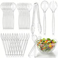 24 Pcs Disposable Clear Plastic Serving Utensils Set, Forks Spoons Tongs