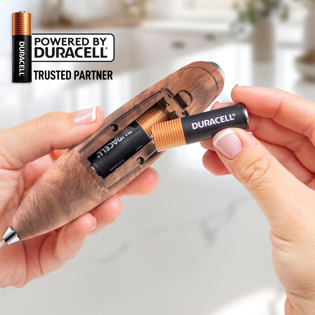 Zulay Kitchen Powerful Milk Frother Wand With Duracell Batteries - Ultra Fast Handheld Drink Mixer - Electric Whisk Foam Maker for Coffee, Lattes, Cappuccino & Matcha - Z1 Motor - Walnut