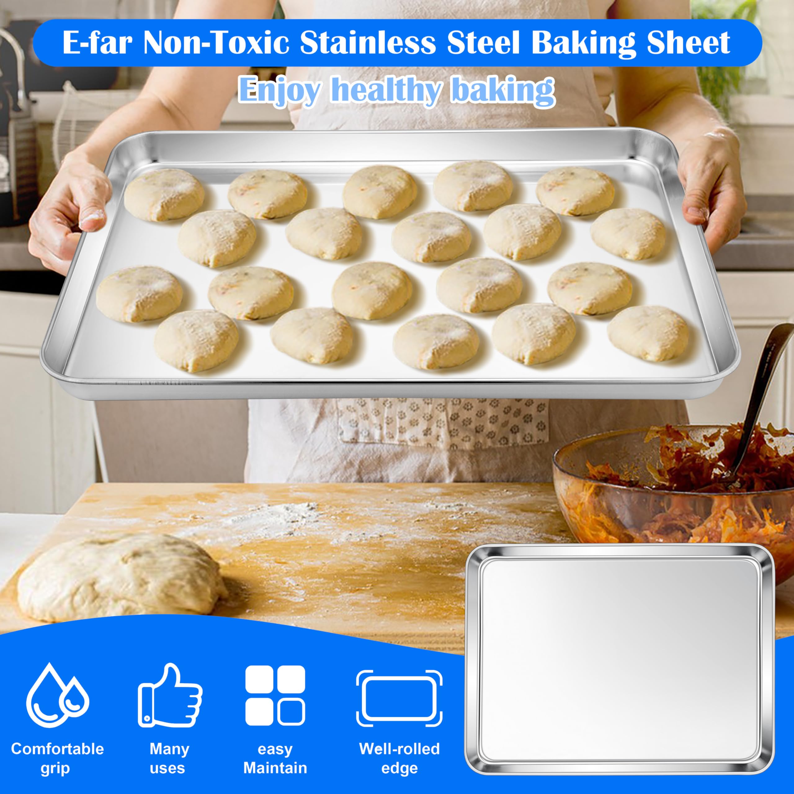 E-far Large Baking Sheet Set of 2, 20"x14" Stainless Steel Cookie Sheet