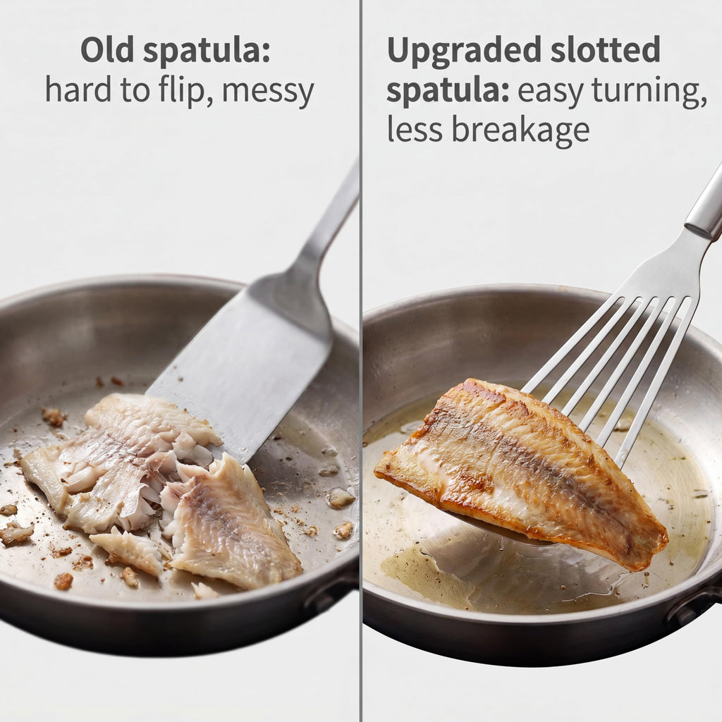 KSENDALO Thin Sturdy Fish Spatula Stainless Steel for Kitchen-Silver