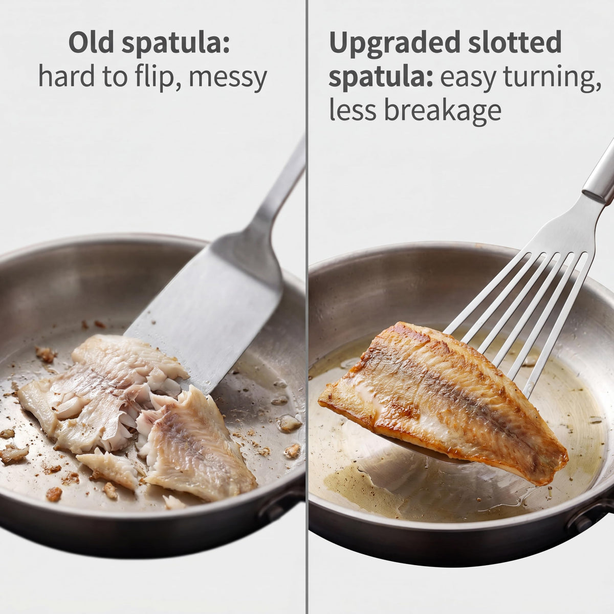 KSENDALO Thin Sturdy Fish Spatula Stainless Steel for Kitchen-Silver