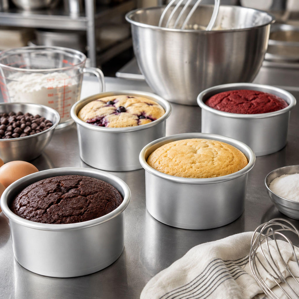 Restaurantware-Met Lux 4 x 2 Inch Straight-Sided Baking Tin, 1 Round Cake Pan - Oven-Ready, Freezable, Anodized Aluminum Round Baking Pan, Greaseproof, For Layer Birthday Cake