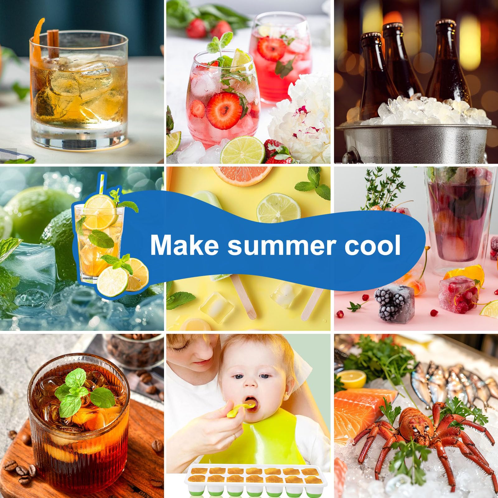 Weftnom Ice Cube Trays with Lids for Freezer, 5 Pack Silicone Set, 70 Cubes