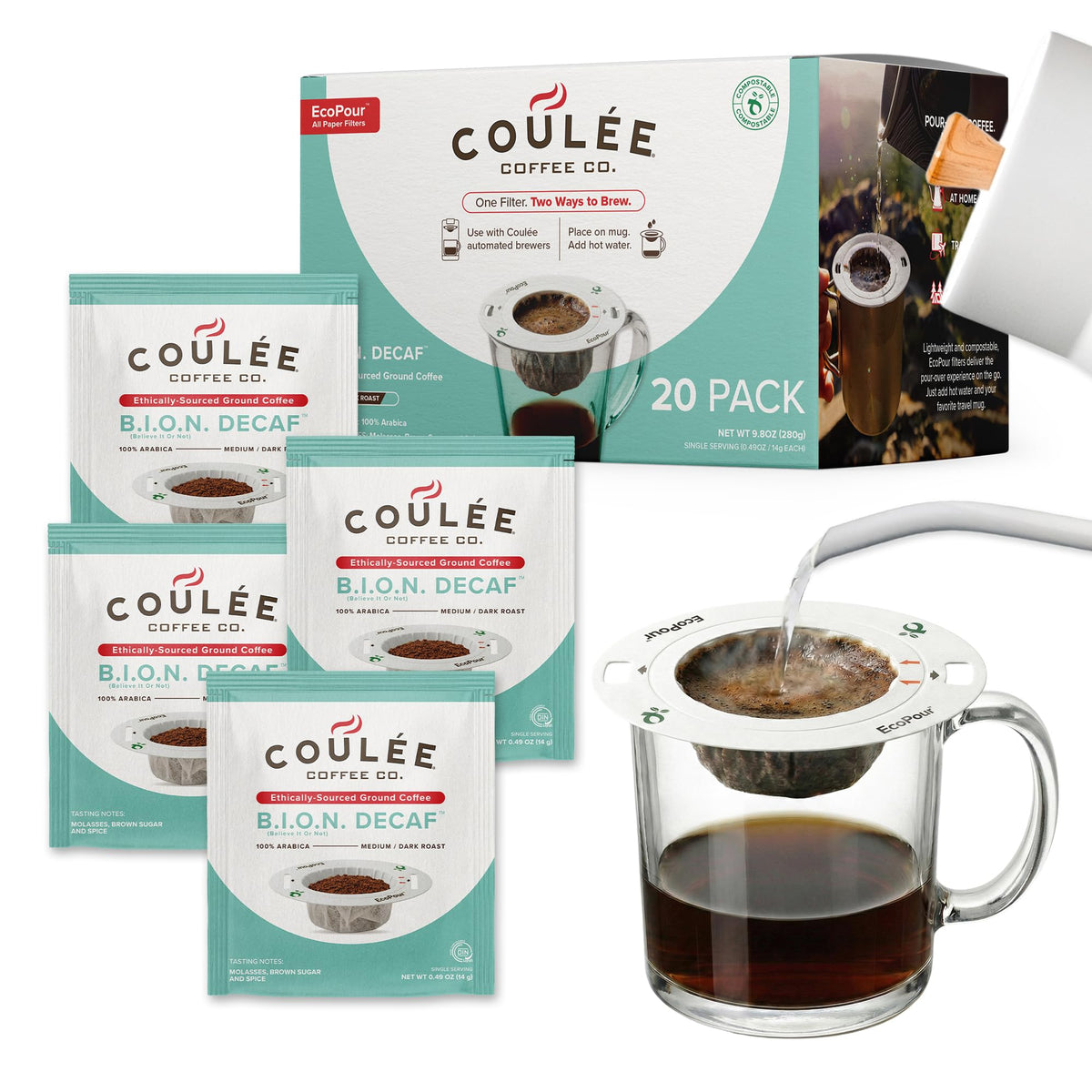 Coulée EcoPour Coffee Variety Pack, Single Serve, 4 Flavors, 20 Pack
