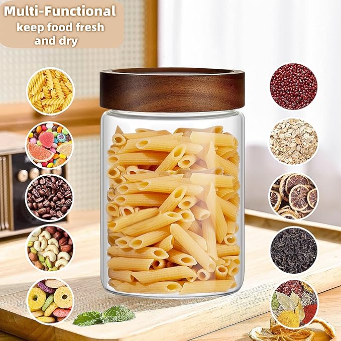 28 Fl oz/850ml Glass Jars, Glass Canister with Airtight Screw on Wooden Lid