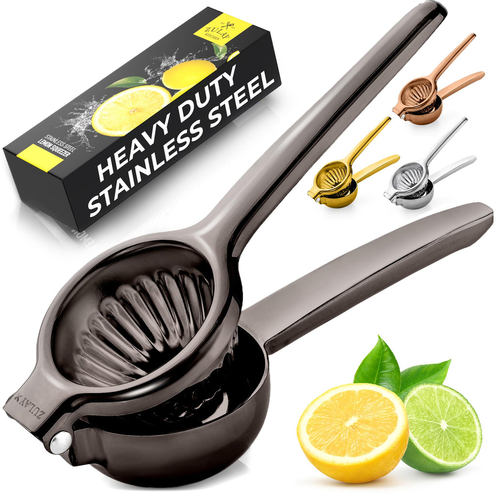Zulay Kitchen Extra Large Lemon Squeezer Stainless Steel - Easy Squeeze Heavy Duty Lemon Juicer Hand Press - Ergonomic Citrus Squeezer & Fruit Juicer for Small Oranges, Lemons, & Limes - Silver