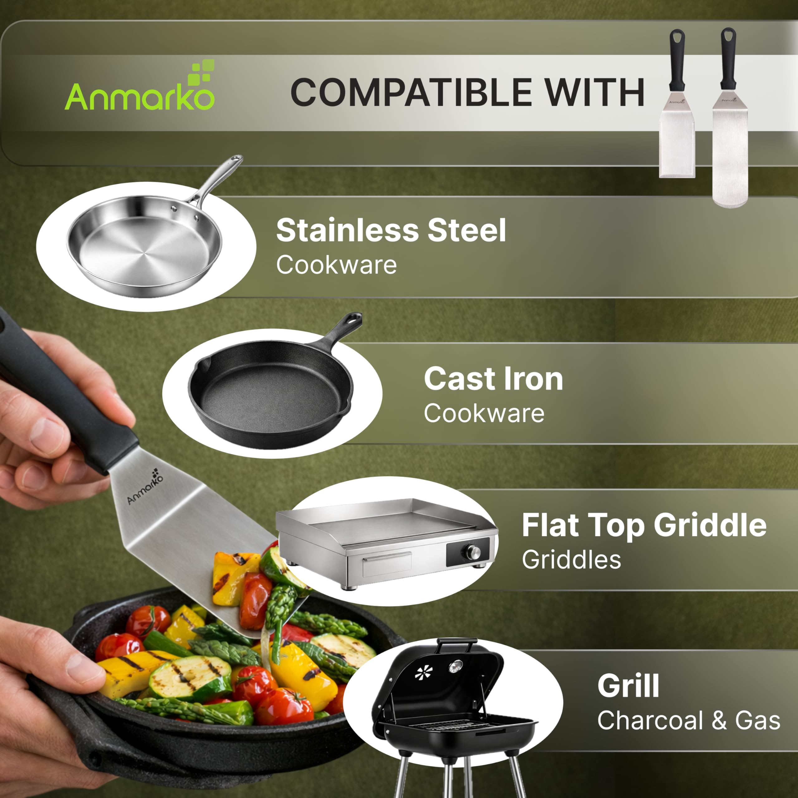 Metal Spatula Stainless Steel and Scraper - Professional Chef Griddle Spatulas Set of 3 - Heavy Duty Accessories Great for Cast Iron BBQ Flat Top Grill Skillet Pan - Commercial Grade