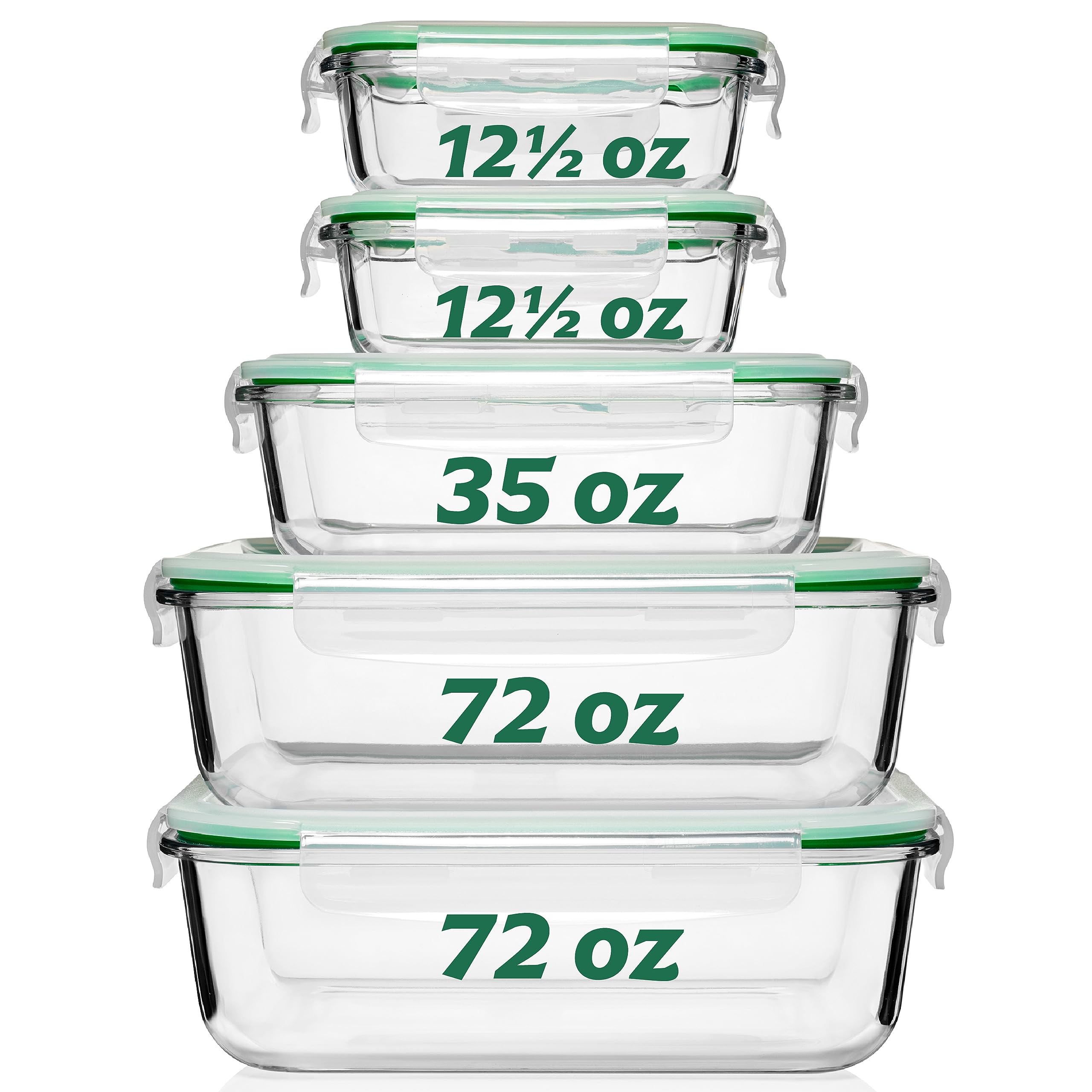 Fusion Gourmet Family Pack - Glass Storage Containers - Airtight 5 Pack