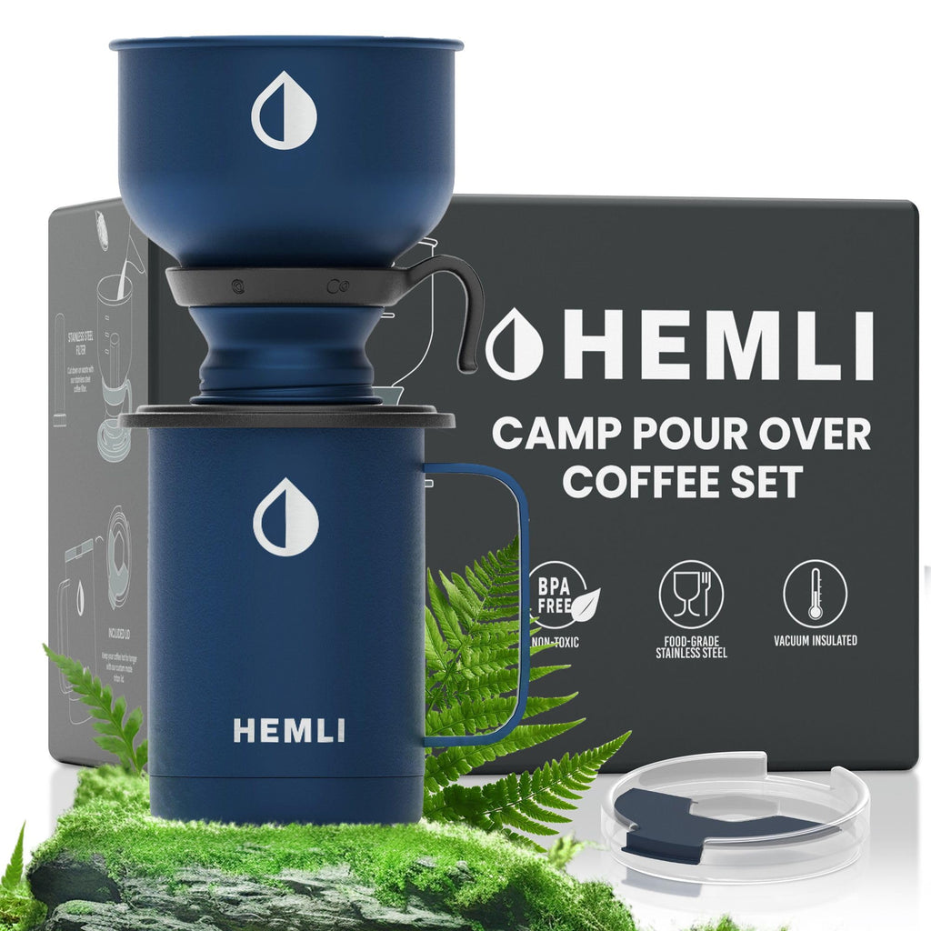 Hemli 16 oz Pour Over Camp Coffee Maker Set– Vacuum Insulated Mug with Leakproof Lid, Stainless Steel Micro Filter, Portable Coffee Maker for Camping, Travel & Outdoor Adventures