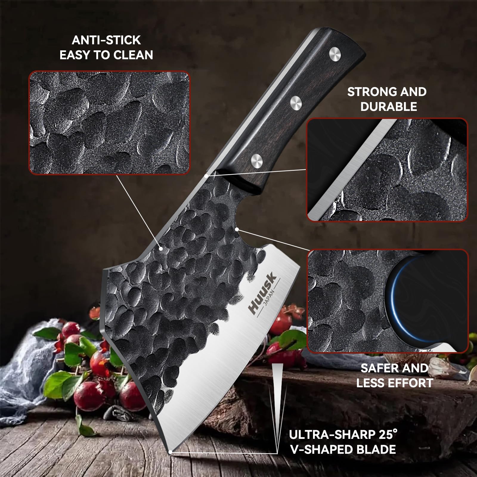 Huusk Meat Cleaver Knife Heavy Duty Bone Chopper, Hand Forged Kitchen Axe