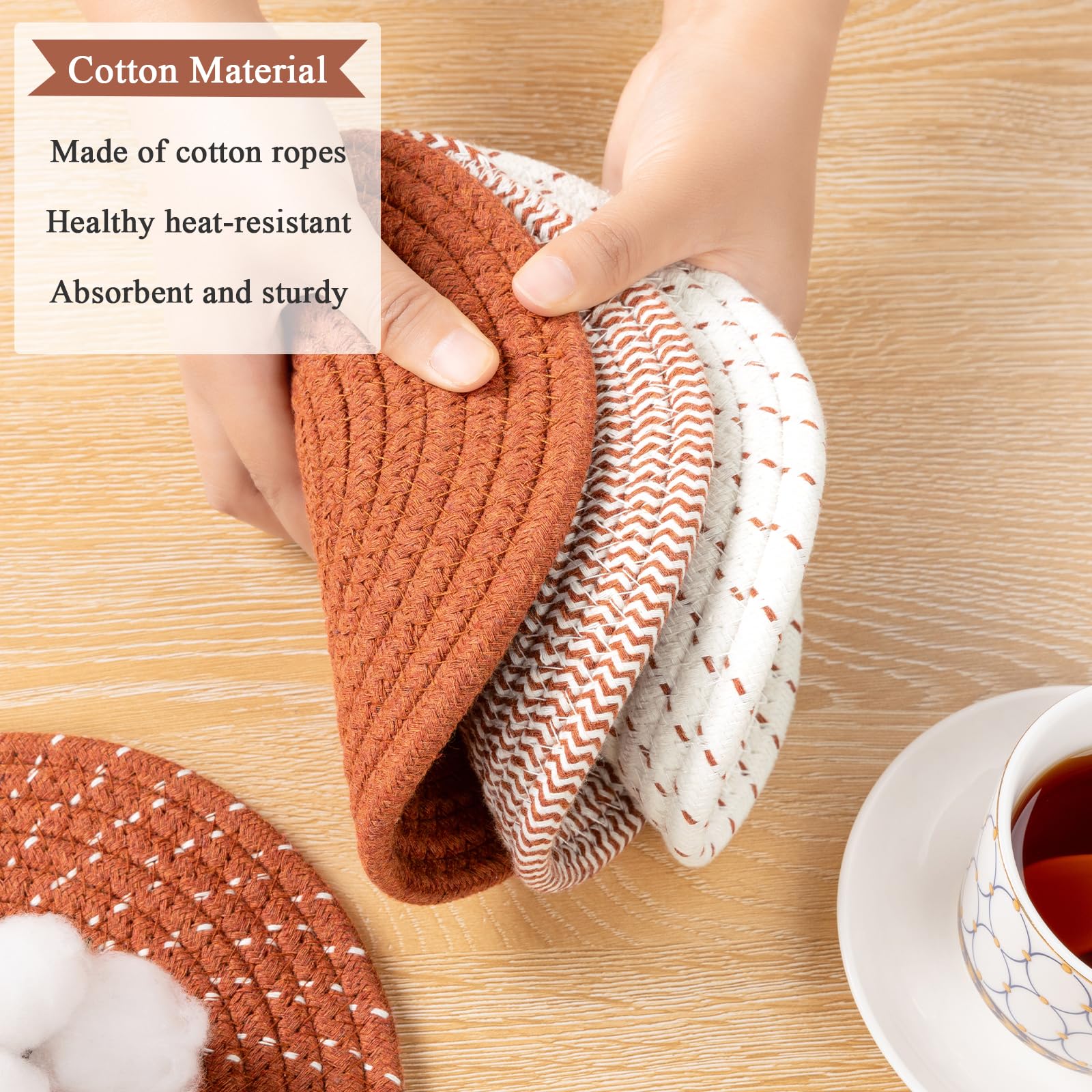 SHACOS 8 Inches Trivets for Hot Dishes, 4 Pieces Cotton Trivets Mats