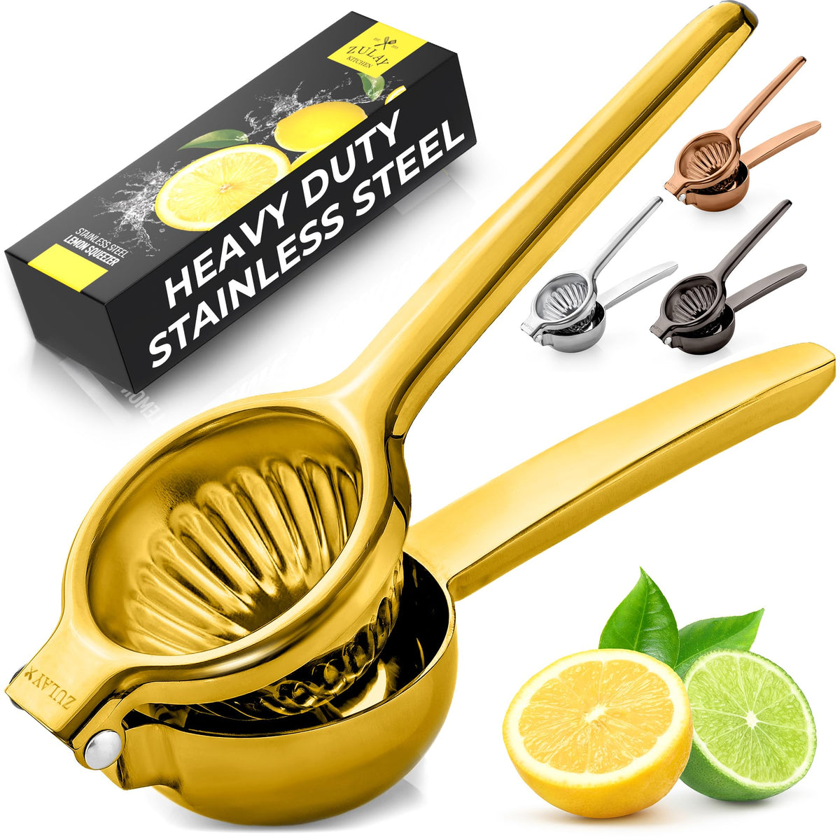 Zulay Kitchen Extra Large Lemon Squeezer Stainless Steel - Easy Squeeze Heavy Duty Lemon Juicer Hand Press - Ergonomic Citrus Squeezer & Fruit Juicer for Small Oranges, Lemons, & Limes - Silver