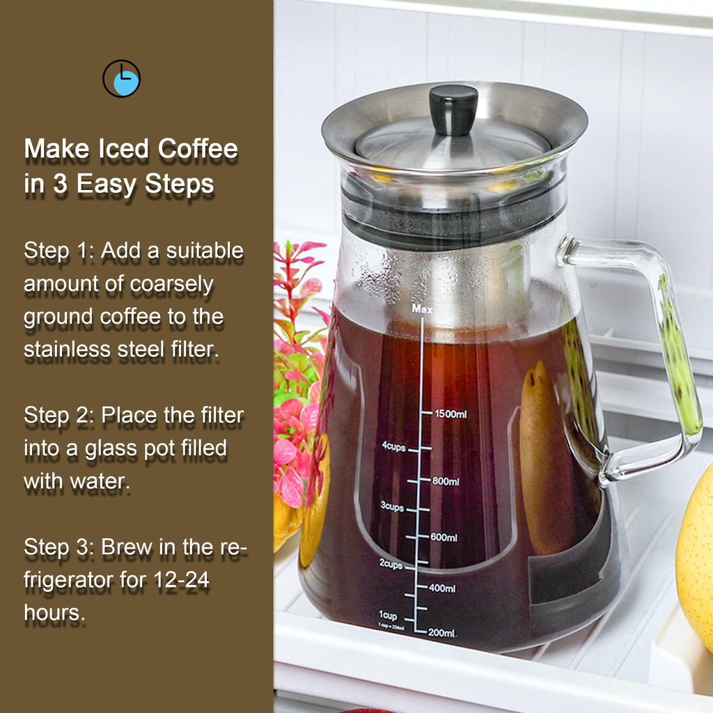Aquach 51oz Cold Brew Maker, Borosilicate Glass Iced Coffee Tea Pitcher