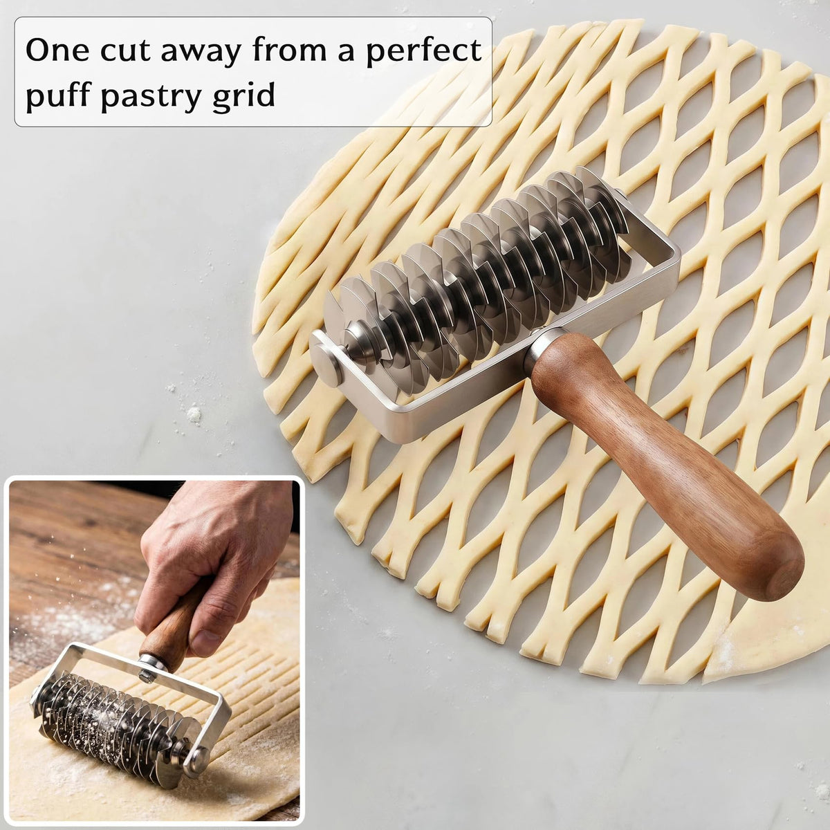 Dough lattice cutter pastry Tool - Stainless Steel Pastry Lattice Roller Cutter for Pie Pizza Bread beef wellington Pastry Crust Roller,Time-Saver Baking Tool