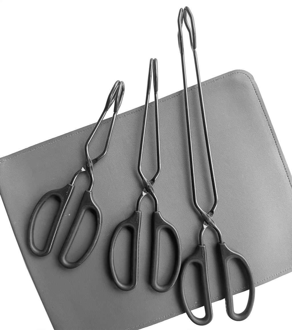 HINMAY 10" 12" 16" Stainless Steel Kitchen Scissor Tongs Set, Set of 3
