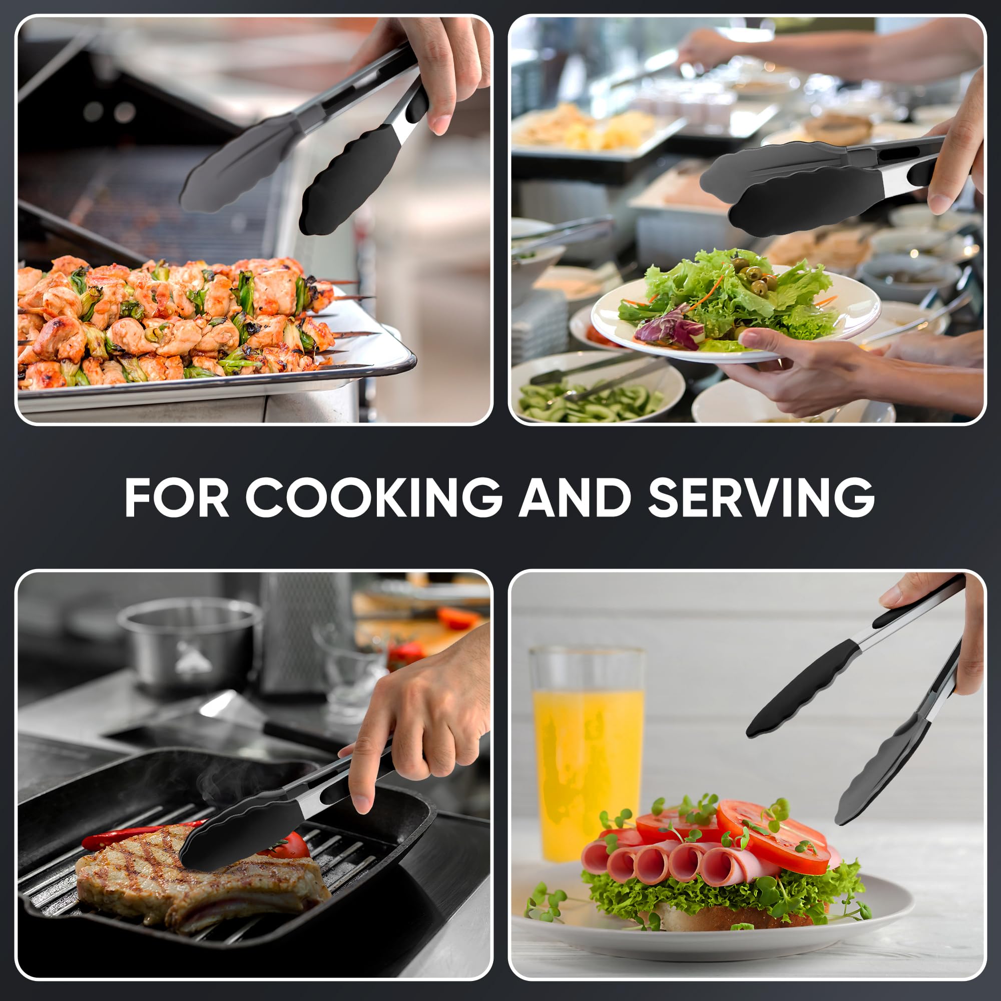9 Inch Kitchen Tongs, Stainless Steel Cooking Tongs with Silicone Tips
