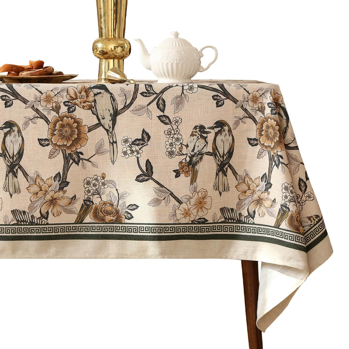 ISAENNE Designer French Linen Rectangular Tablecloth,71"x55"-Mosella F