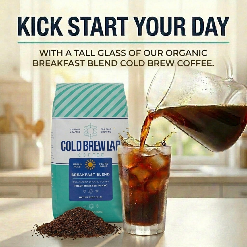 Cold Brew Organic Breakfast Blend Coffee, Coarse Ground, Medium Roast, 2 LB, for Cold Brewing & French Press
