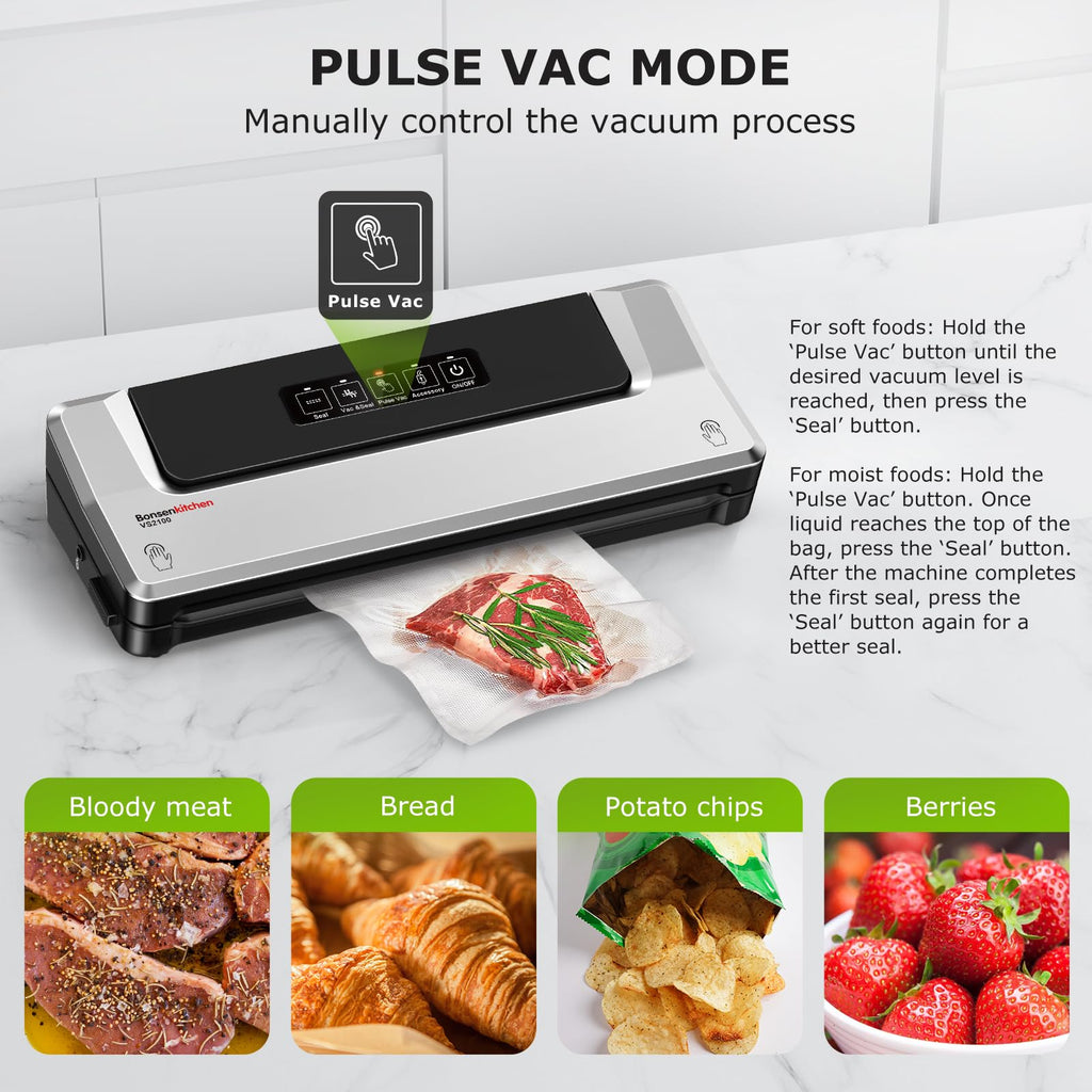 Bonsenkitchen Vacuum Sealer Machine, Multiple Modes For Meal Prep,Silver