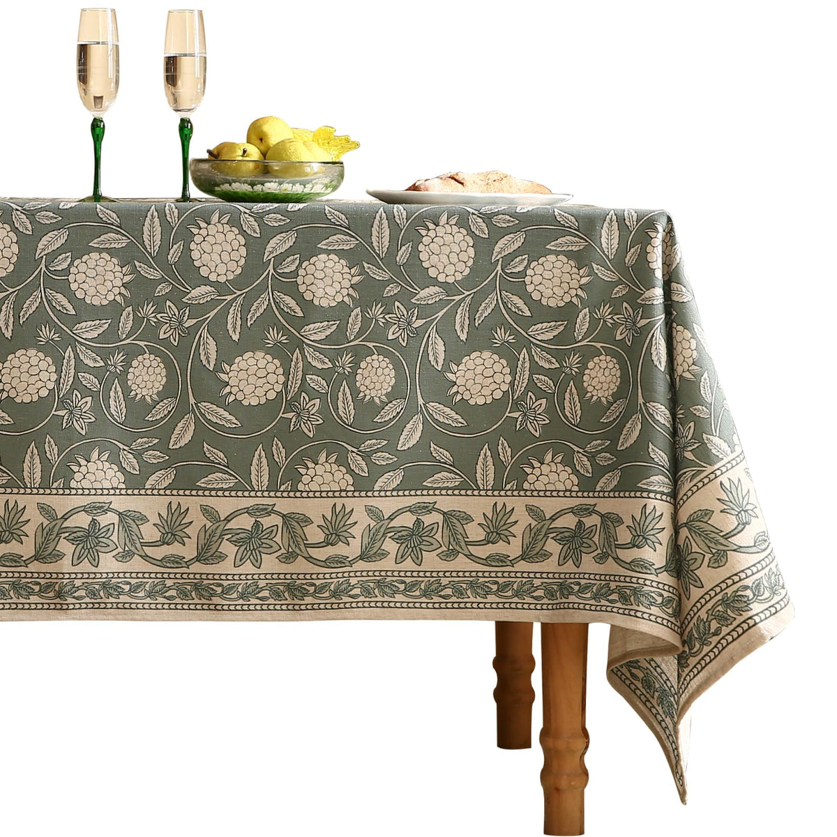 ISAENNE Designer Linen Square Large Tablecloth,67"x67"-Serenity G