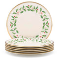 Lenox Holiday 6-Piece Dinner Plates Dinnerware Set, Service For 6, Porcelain, Dishwasher Safe, Round Plates Set, Holiday Red & Green, Perfect for Gatherings, Christmas Dinnerware (Ivory, 6 Piece)