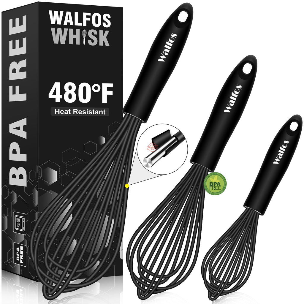 Silicone Whisks set with 7+5in mini stainless steel whisk, Non Scratch Coated 7+9+11in Whisks for Nonstick Cookware,Premium for Blending, Whisking, Beating, Frothing & Stirring