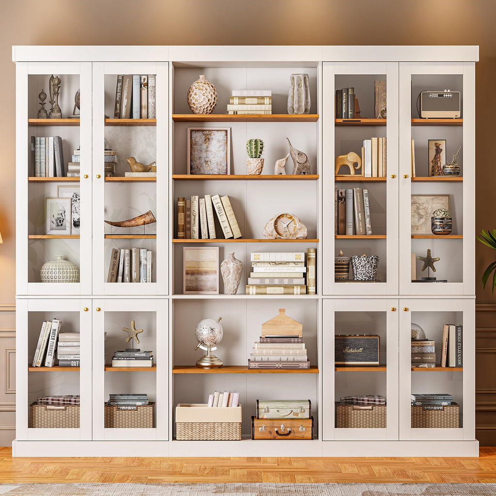 ivaniti 70.8" Tall Farmhouse Kitchen Pantry Cabinet, Modular Storage Cabinet with 6-Tier Adjustable Shelves, White, Wooden Hutch for Living Room, Kitchen, Set of 4