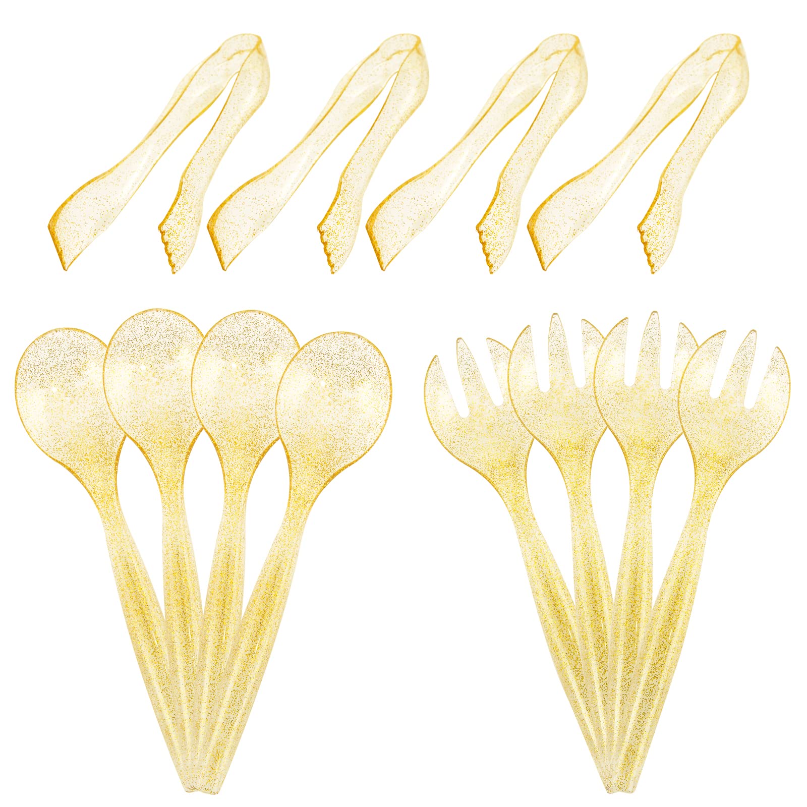 Supernal 72pcs Gold Glitter Plastic Serving Utensils Set for Party &Buffet