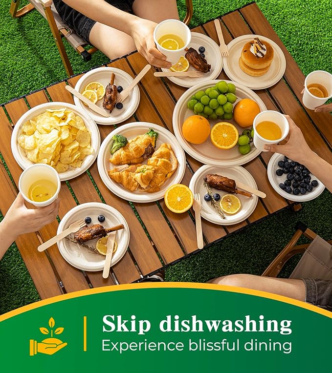 100% Compostable Paper Plates, 6 Inch, 125 Count, Heavy Duty Disposable Plates by Biodegradable Bagasse, Dessert Plates Bulk for Party | Microwave-Safe | Soak-Resistant, Cut Resistant
