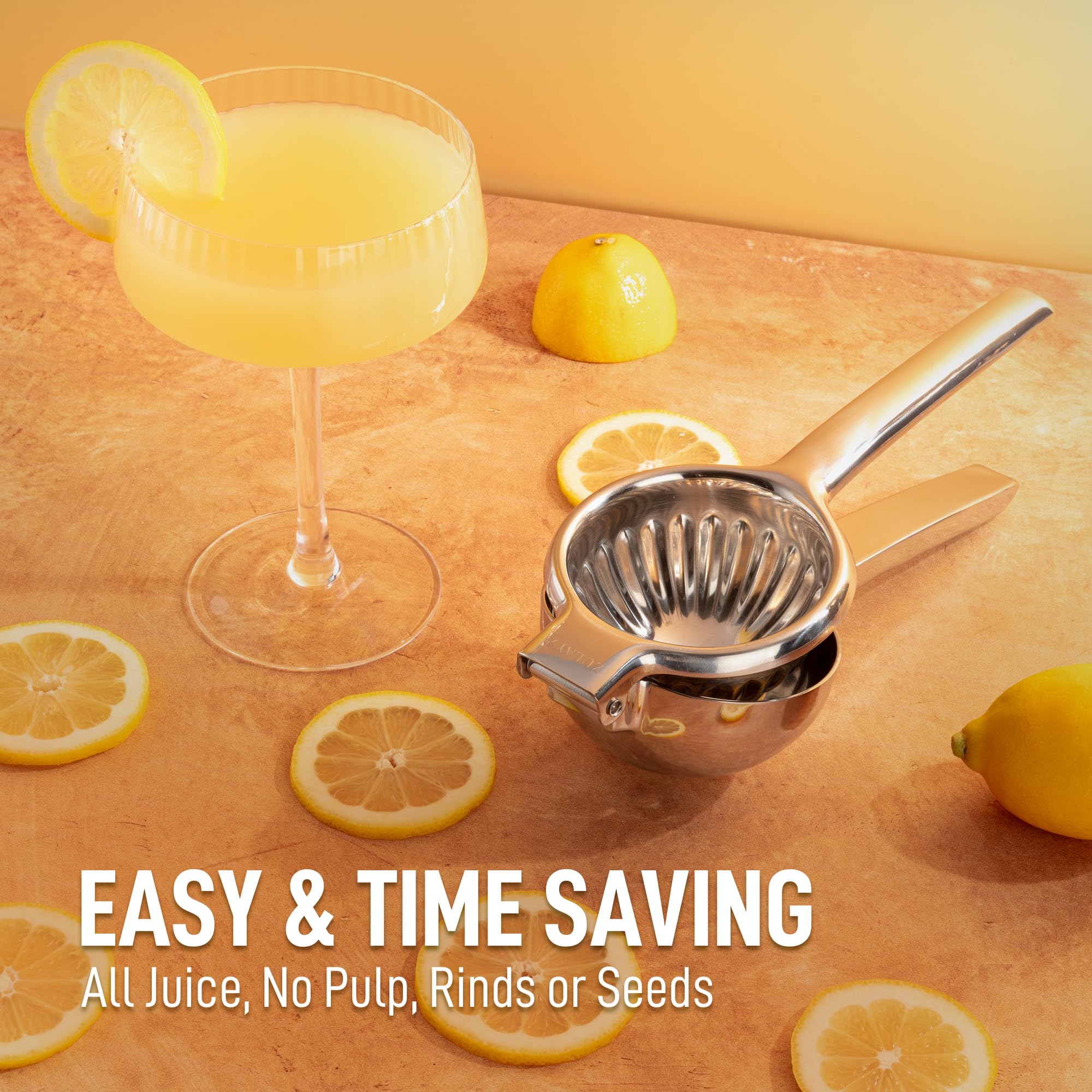 Zulay Kitchen Extra Large Lemon Squeezer Stainless Steel - Easy Squeeze Heavy Duty Lemon Juicer Hand Press - Ergonomic Citrus Squeezer & Fruit Juicer for Small Oranges, Lemons, & Limes - Silver