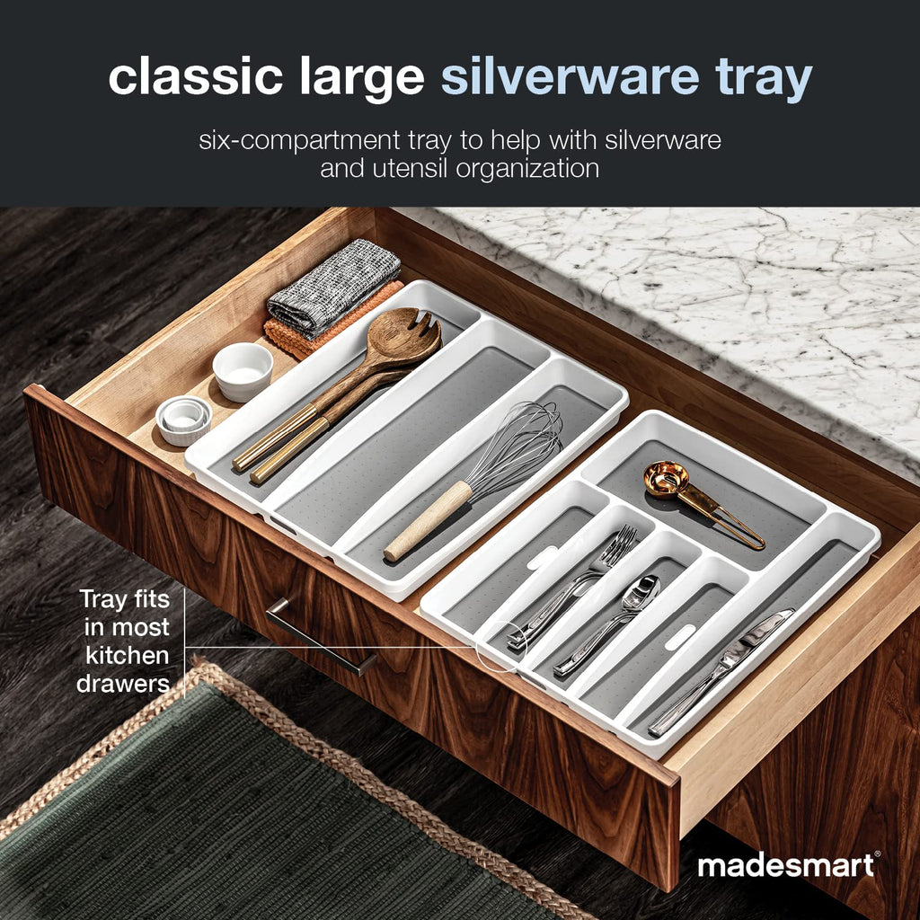 madesmart Classic 6 Compartment Silverware Tray, White