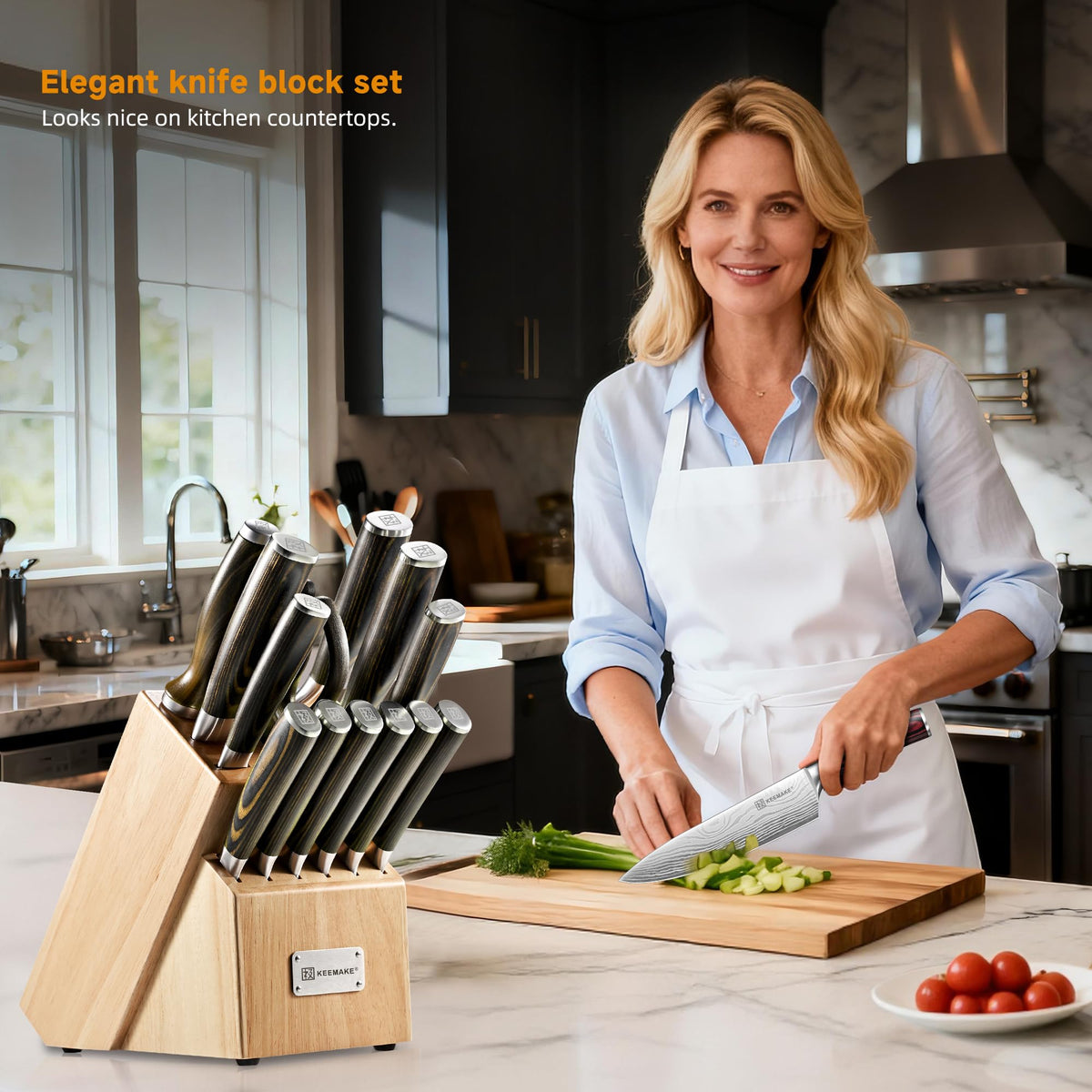 KEEMAKE 14 Piece Kitchen Knife Set with Wood Block