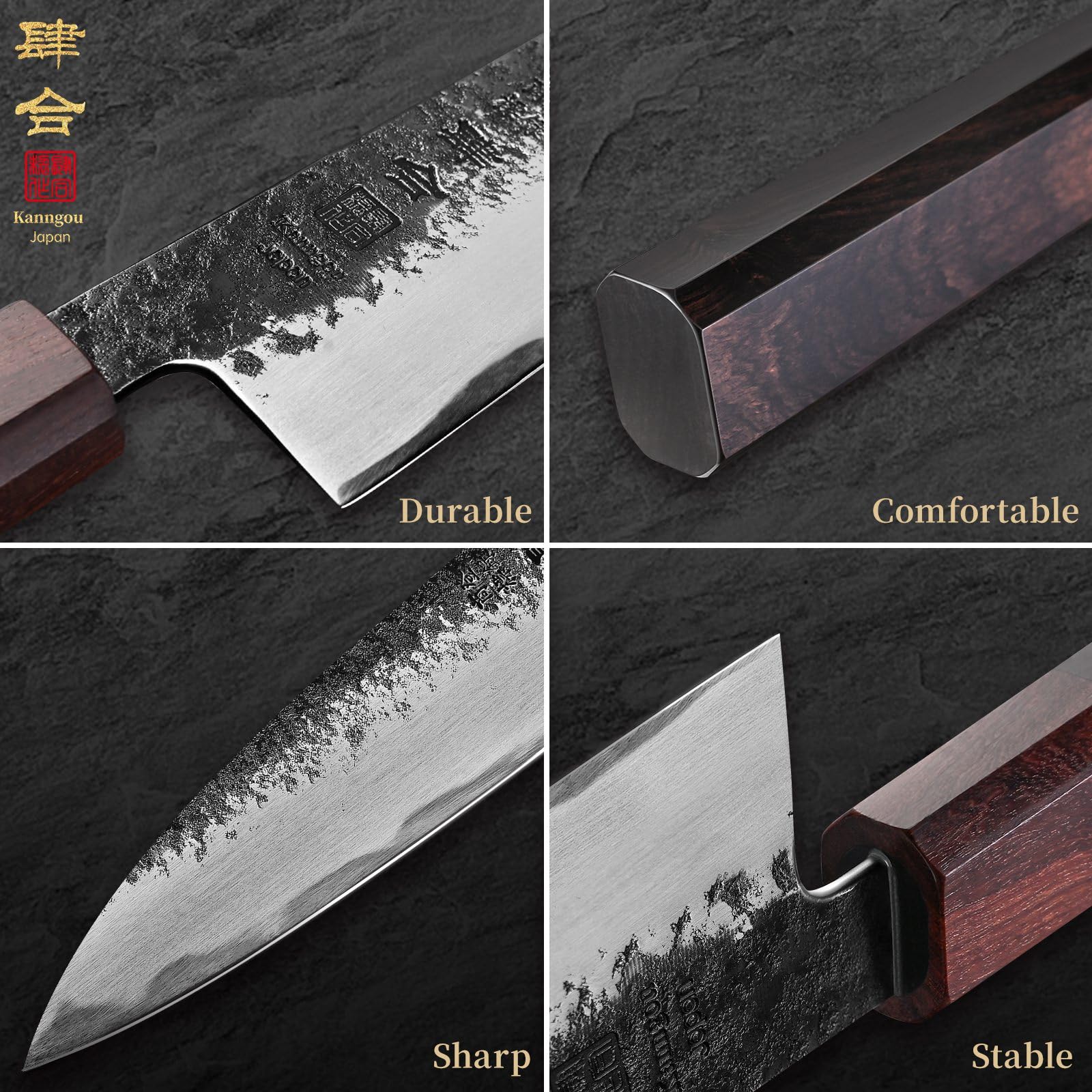 kanngou 8.27 Inch Japanese Chef Knife, 210MM Black Forged Japanese Knife with Red Sandalwood and Eboy Wood Handle, Gyuto Chefs Knives with Premium Gift Box (WA Series)