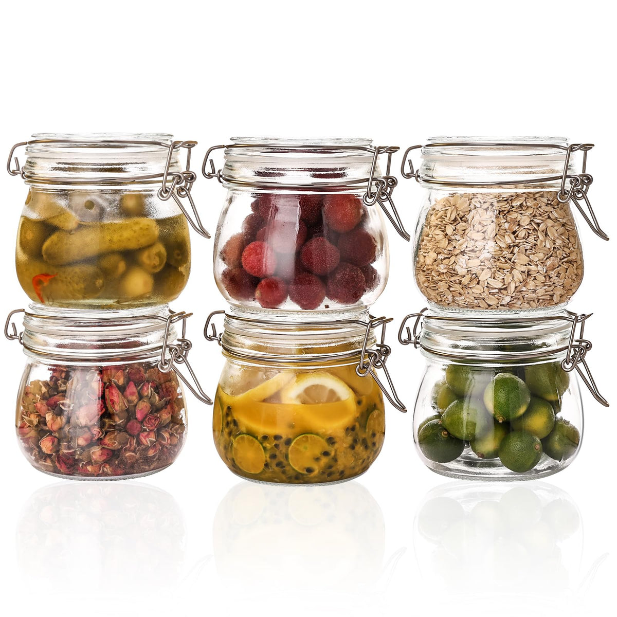 Liuruiyu Glass Food Storage Jars 6-Pack 37oz - 4x6 in-Clear Glass Food Canisters with Bamboo Lid Airtight For Serving Tea, Coffee, Flour, Sugar, Candy, Cookie, Spice and More (Circular)