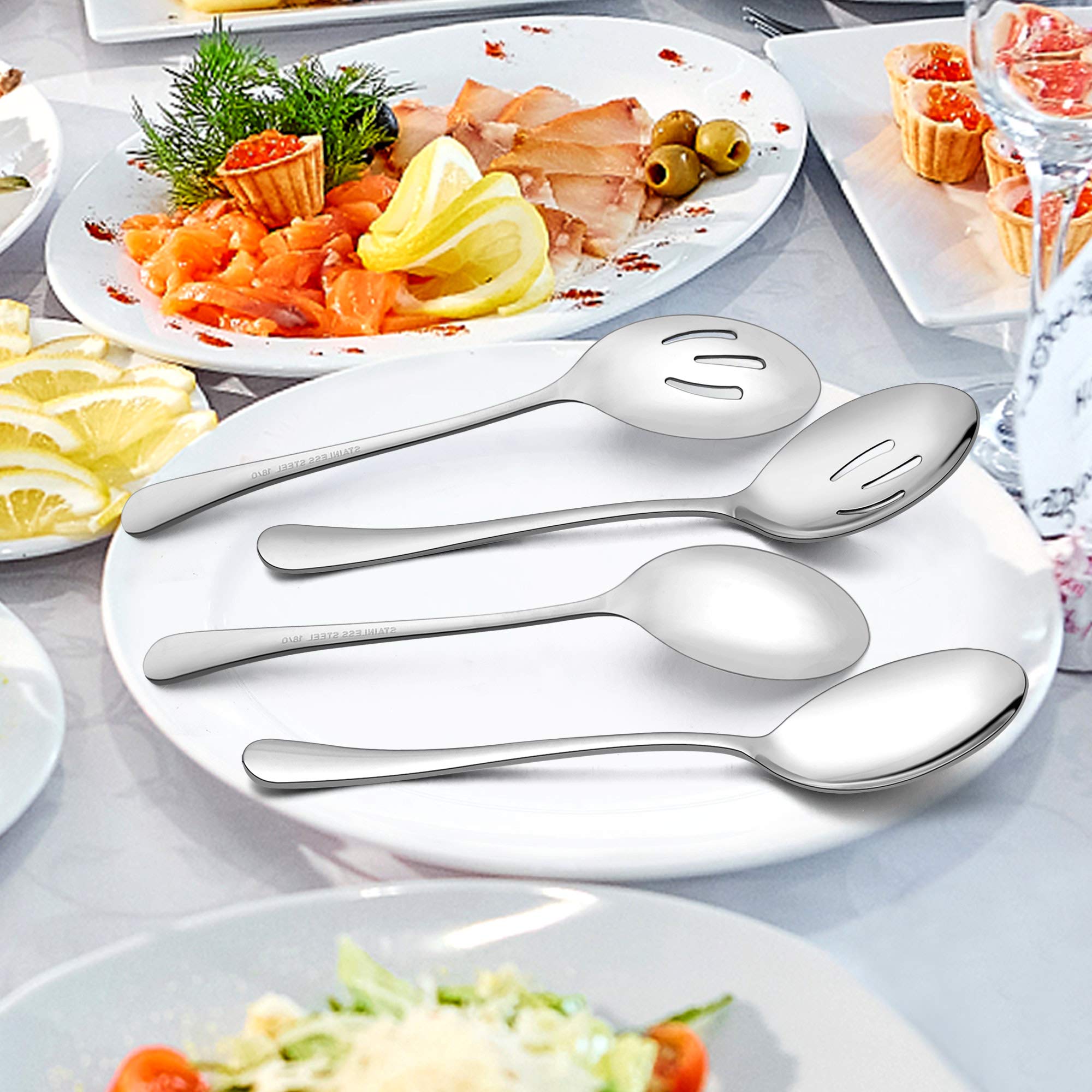 LIANYU 12 PCS Large Serving Utensils Set, 9.8 Inch Slotted Spoons and Forks