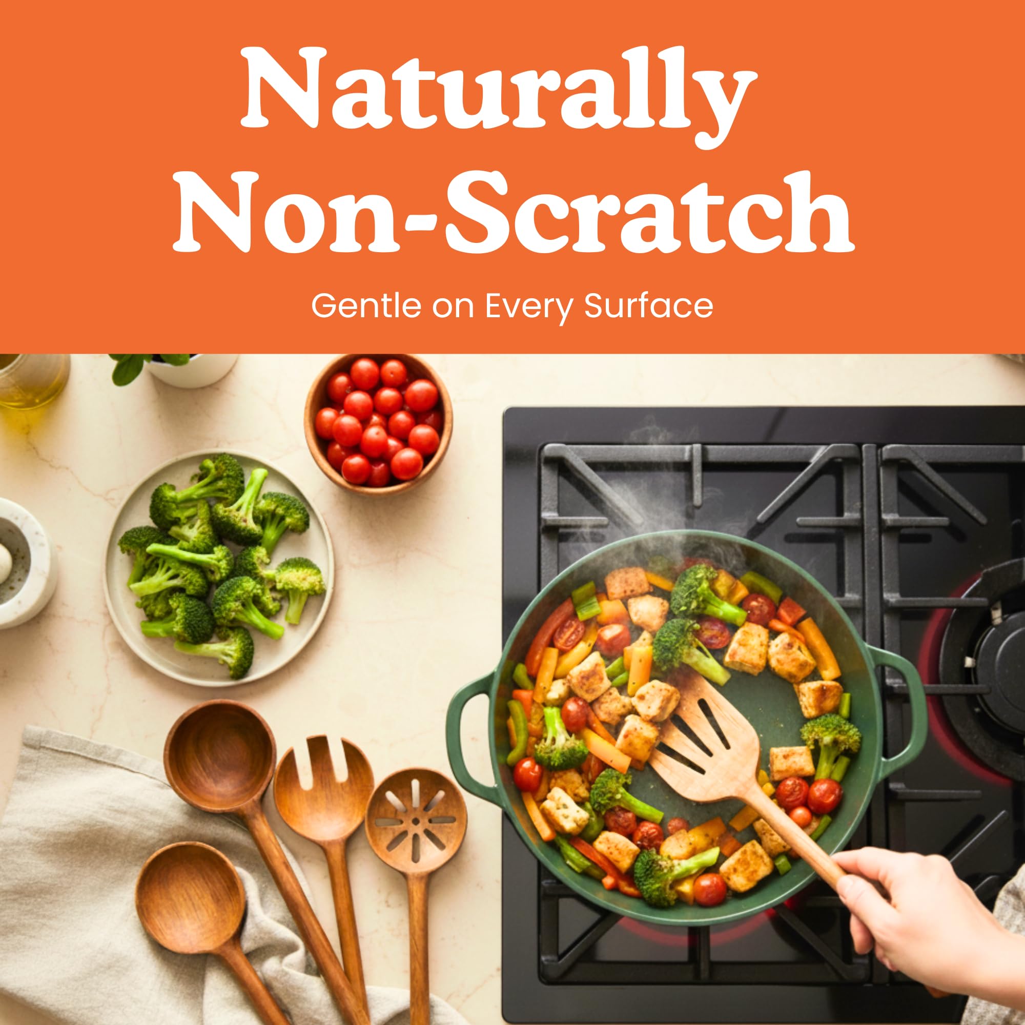 Non-Toxic Acacia Wooden Utensils Set, 6-Piece, Glue and Mineral Oil Free