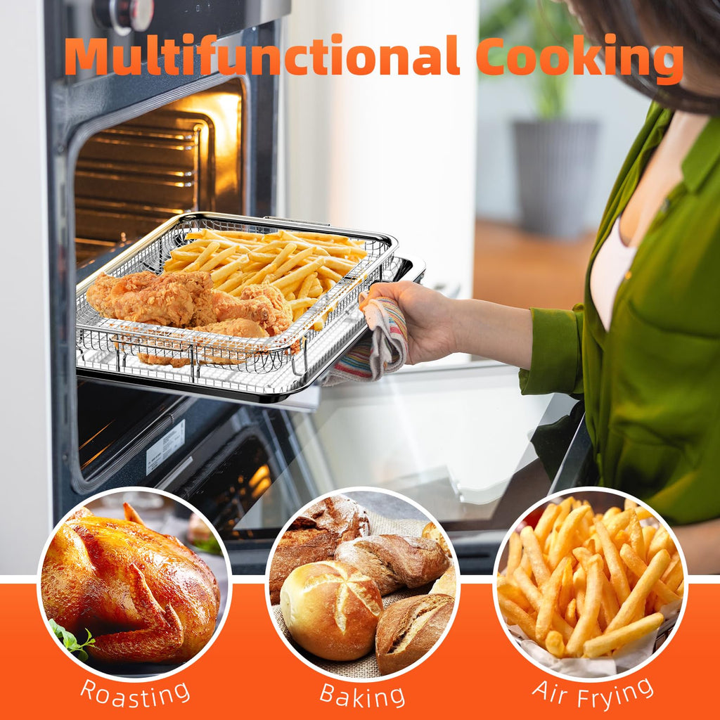 Air Fryer Basket for Oven,Oven Air Fryer Basket and Tray with Cooking Guide