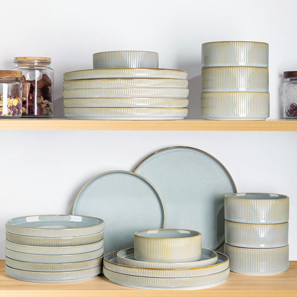 TheTerra Ceramic Dinnerware Sets for 8, 24 Pieces Plates and Bowls Set