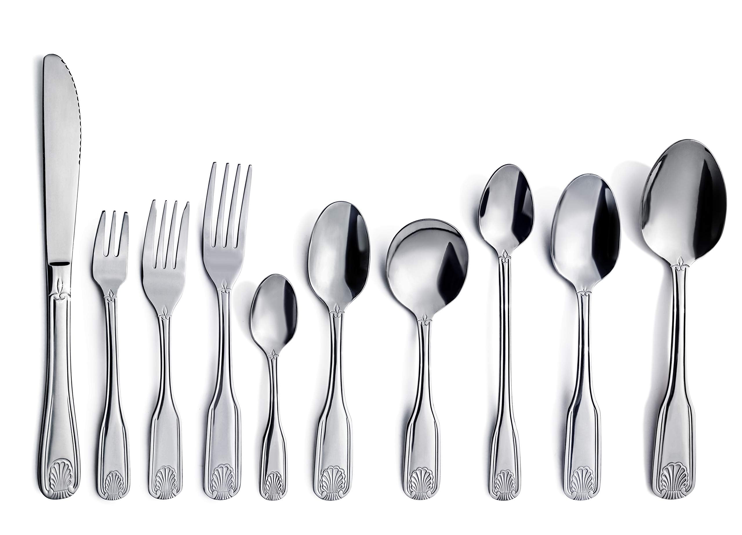New Star Foodservice Shell Pattern 18/0 Stainless Steel Serving Spoon, 8.4-Inch, Set of 12, Commercial Grade