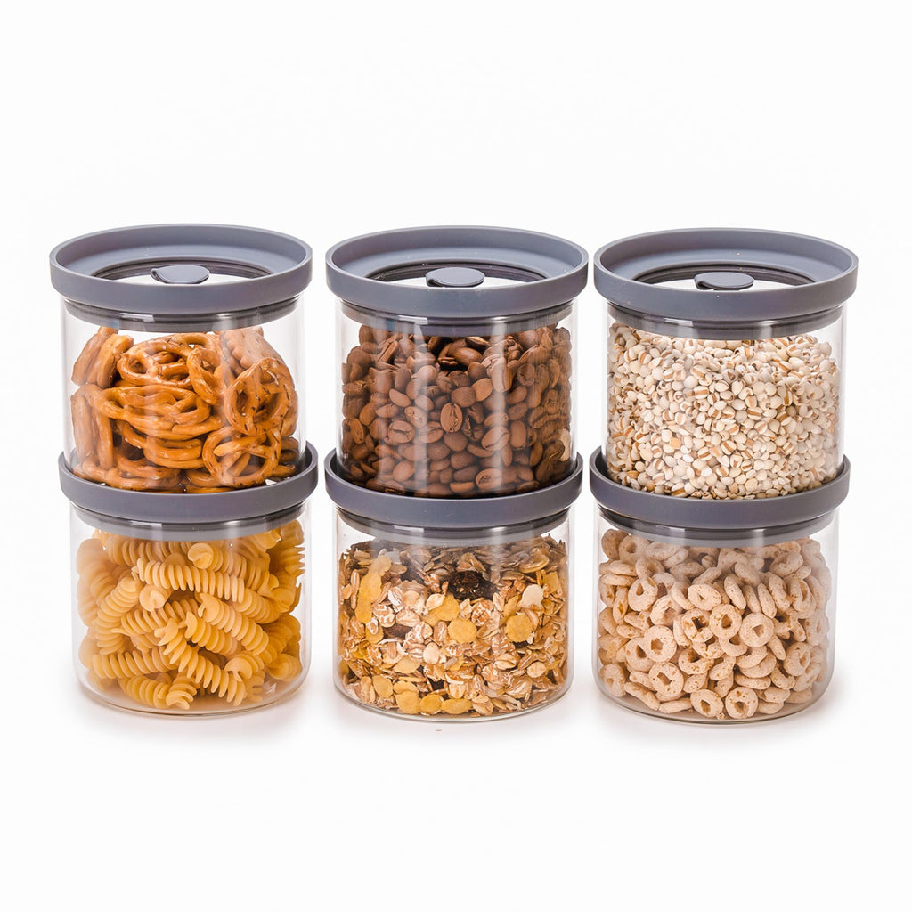 The Hazel Pantry Glass Spaghetti Kitchen Storage Containers with Airtight Silicone Lids, BPA-Free Pantry Glass Storage Jars with Airtight Lid for Pasta and Dry Foods - Set of 3 with Portion Tool