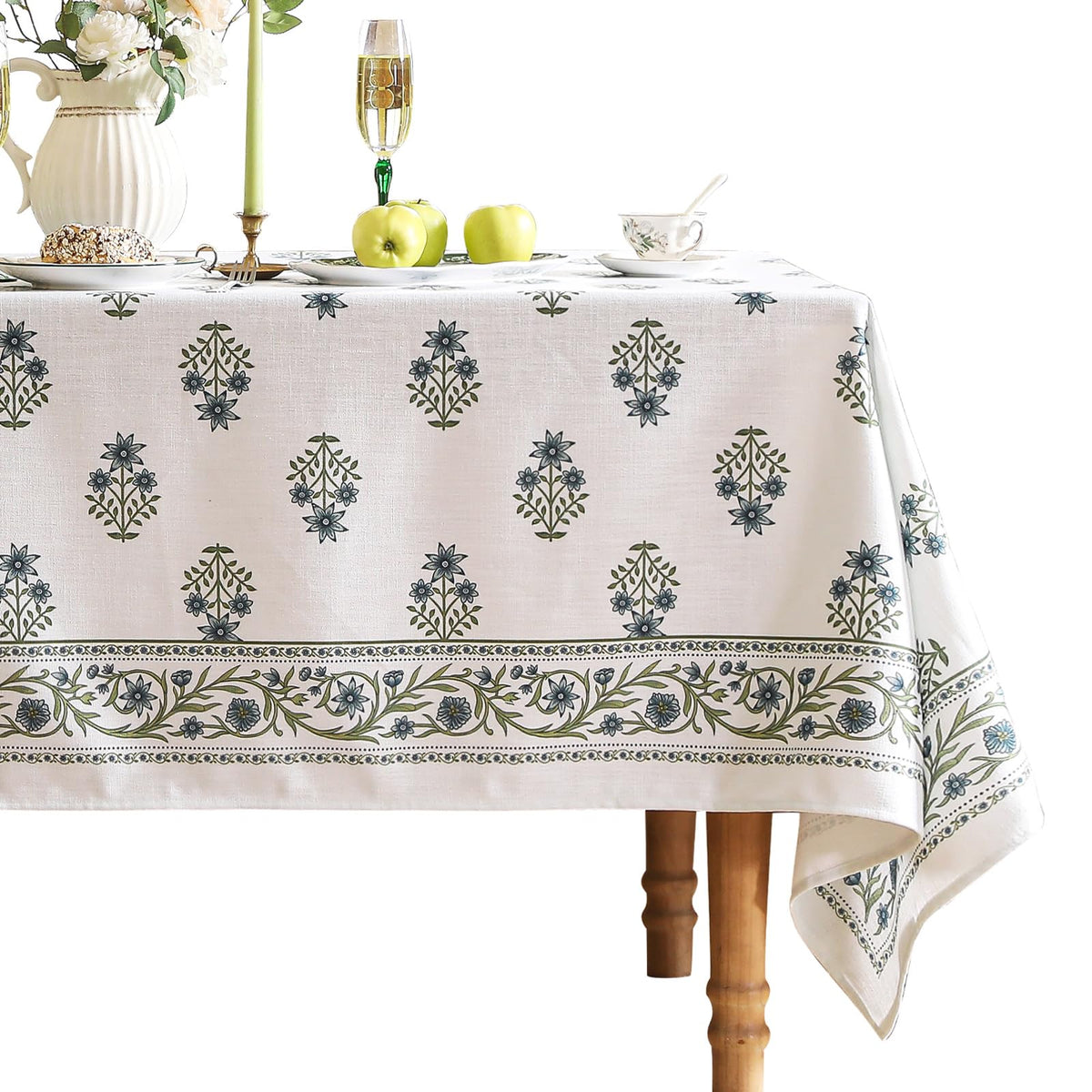ISAENNE Designer Linen Square Large Tablecloth,67"x67"-Serenity G