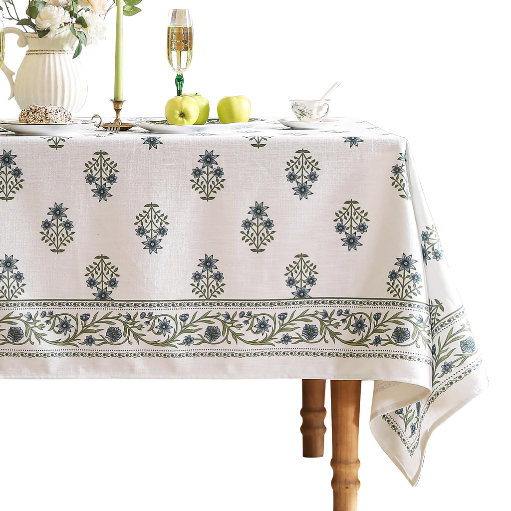 ISAENNE Designer French Linen Rectangular Tablecloth,71"x55"-Mosella F