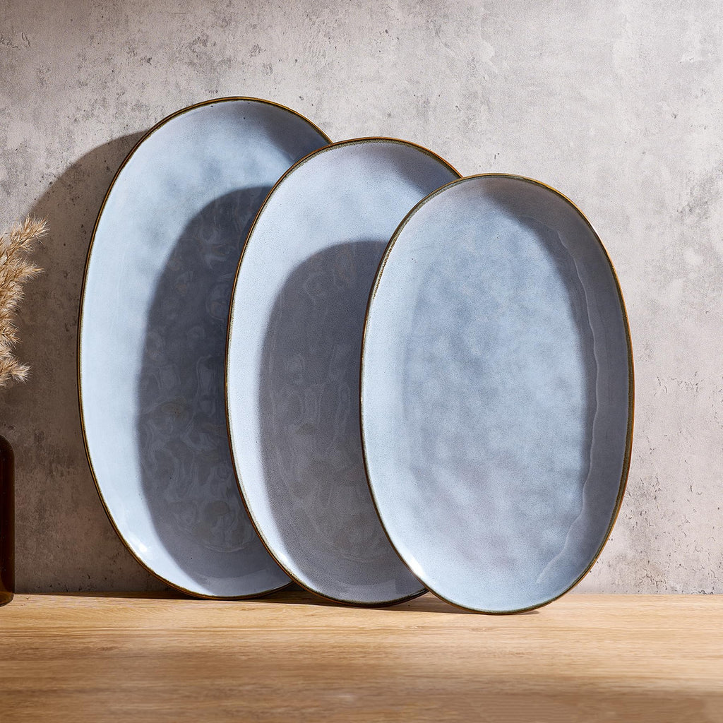 famiware Serving Platters Set of 3 Sizes - Oval, Matte White