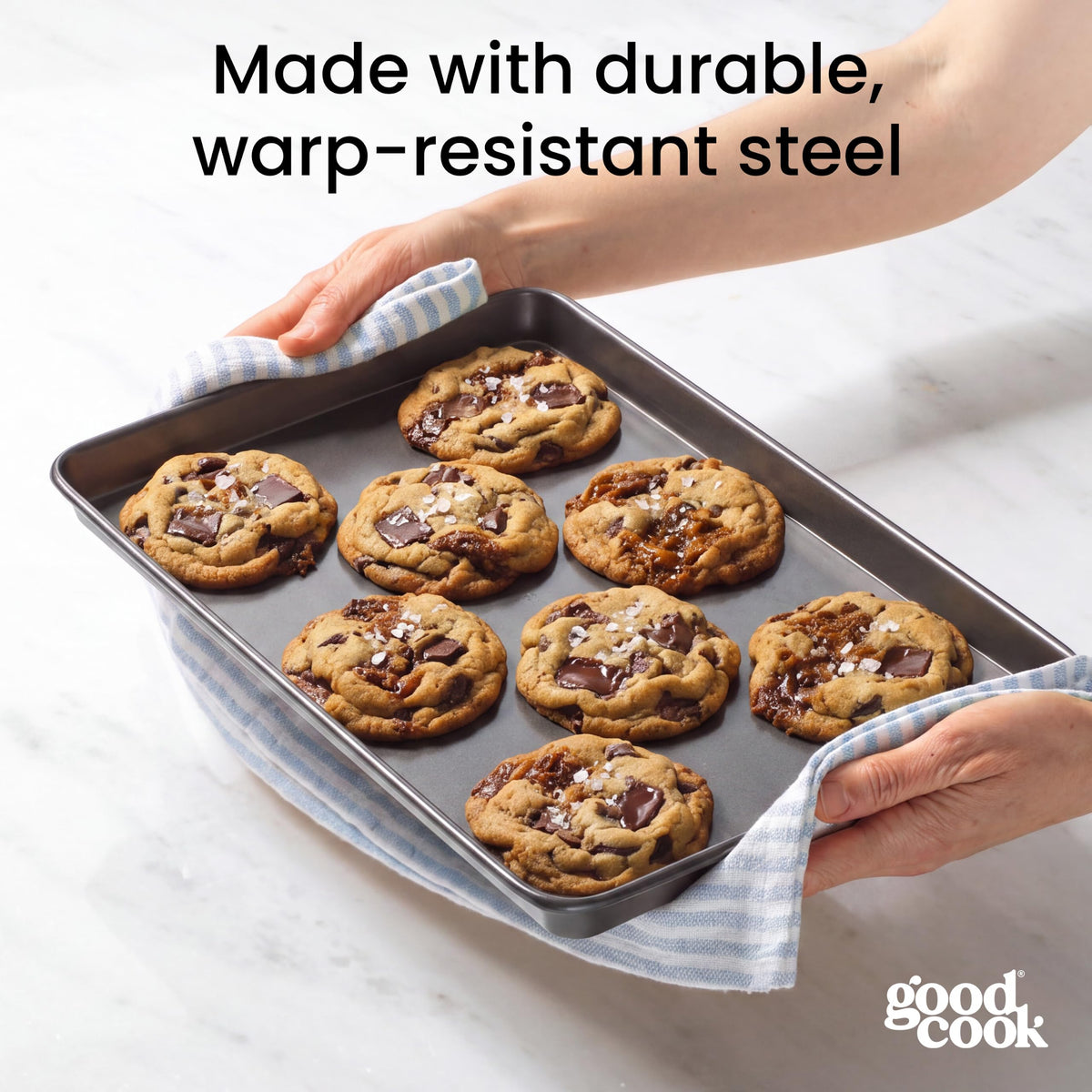 GoodCook Everyday Nonstick Baking Sheet Set, 3 Pack Includes Small (13×9) Medium (15×1) and Large (17×11) Pans Carbon Steel Construction Cookie Sheets Bakeware Set, Gray